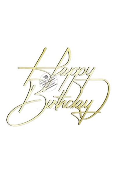 Decoratiuni Dulci Cake topper Happy Birthday signature - Auriu oglinda