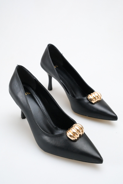 meyra'nın ayakkabıları Women's Buckle Detailed Heeled Shoes Black Skin