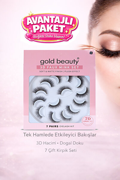Gold Beauty 7 Çift Doğal Bütün Takma İpek Kirpik Doğal Görünümlü Tüm Kirpik