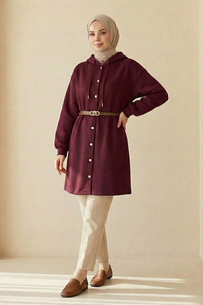 Kirazgym Women's Three-Thread Fabric Hooded Sweatshirt with Snap Fasteners an...