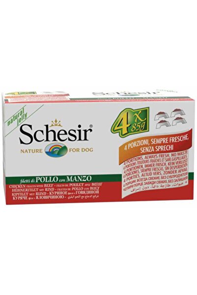 Schesir طعام رطب للكلاب - شرائح دجاج مع لحم بقري [الوزن - 340 غرام]