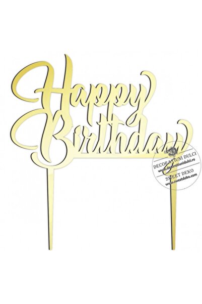 Decoratiuni Dulci Topper happy birthday, plexi - Auriu oglinda