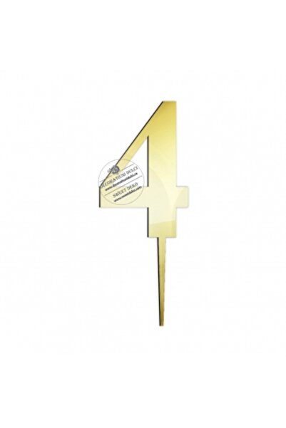 Decoratiuni Dulci Plexiglass number topper, classic font - Mirror gold, Number 4