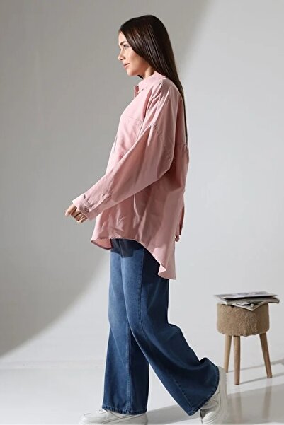 GÖMLEKÇİNİZ Women's Powder Oversized Poplin Shirt