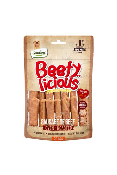 DENTALIGHT Beefy Licious Jerky Treats For Dogs-Sausage of Beef 70g