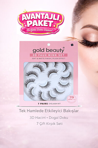 Gold Beauty 7 Çift Doğal Bütün Takma İpek Kirpik Doğal Görünümlü Tüm Kirpik