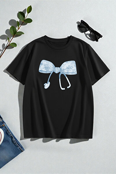 uyguntarz Унисекс тениска с принт на папийонка и стетоскоп