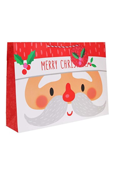 OEM Sacosa Cadou de Craciun cu Model Fata Mosului Vasc Rosu Alb "Merry Christ...