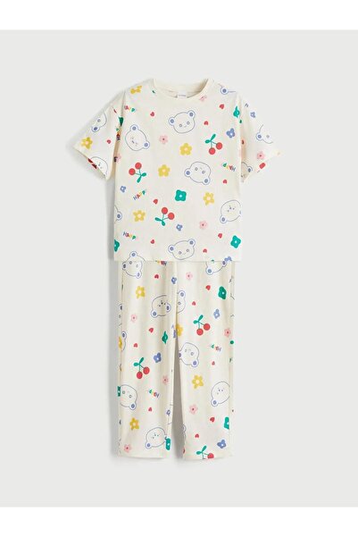 LC Waikiki Set de pijamale pentru fete, bej, cu guler rotund (S6)