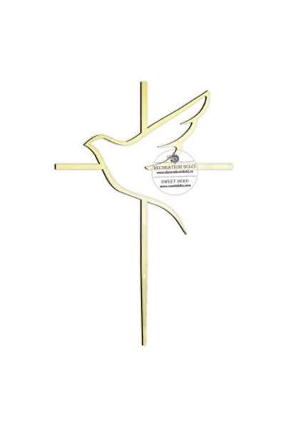 Decoratiuni Dulci Baptism cake topper, cross and dove - Mirror gold