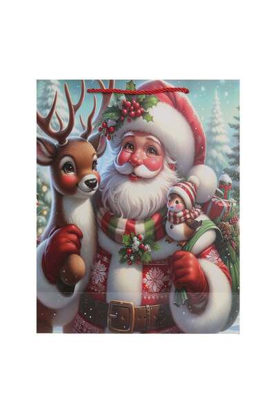 OEM Sacosa Cadou cu Model Mos Craciun Ren Glitter Holografic 26x10x32cm