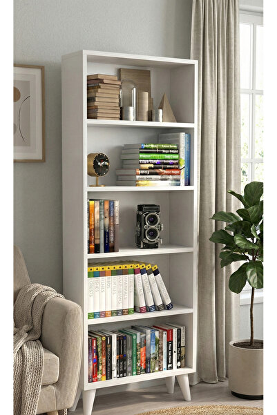 ARCOSTA 5 Bölmeli Ayaklı Dekoratif Kitaplık Beyaz (160x60 cm)