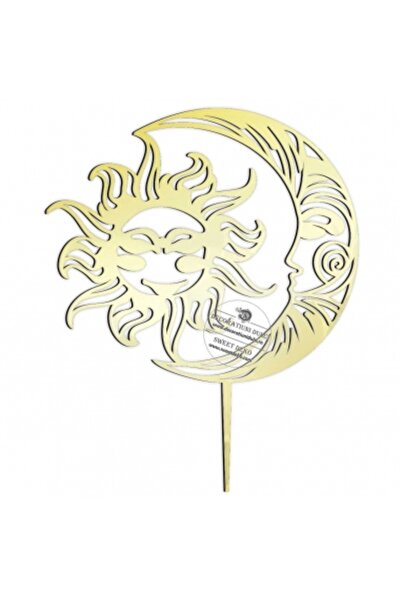 Decoratiuni Dulci Топер за торта Слънце и Луна - Огледално злато