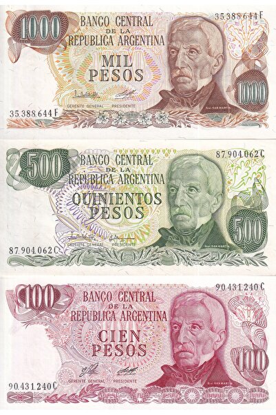emir koleksiyon coin & paper collection Arjantin 1000-500-100 Pesos Yabancı K...