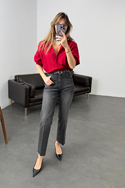 5in1Canpolat Blugi drepți afumați cu talie înaltă curele 2004