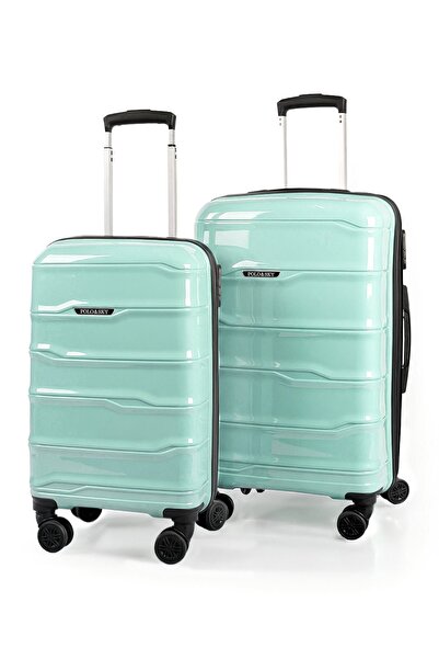 POLO&SKY Azra Model Mint Yeşili PP Kırılmaz 2'li Kabin Boy + Orta Boy Valiz Seti