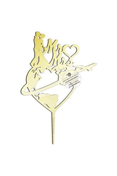 Decoratiuni Dulci Cake topper our love around the world - Mirror gold