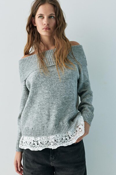 Pull & Bear Bardot kombine dantelli kazak