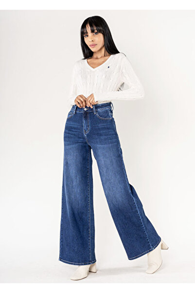 Nina Carter women's blue wide leg jeans B-YY300-9 M10