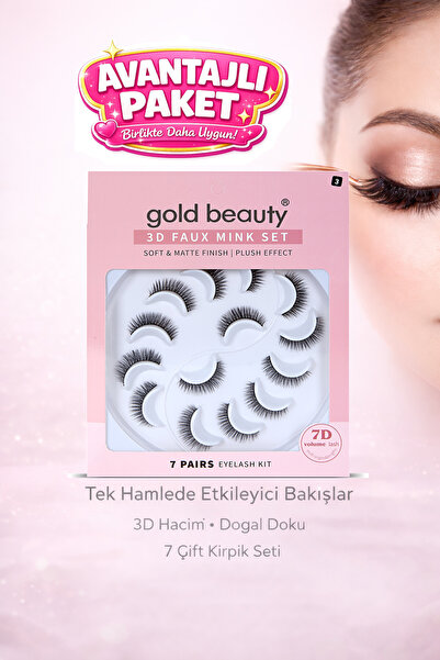 Gold Beauty 7 Çift Doğal Bütün Takma İpek Kirpik Doğal Görünümlü Tüm Kirpik
