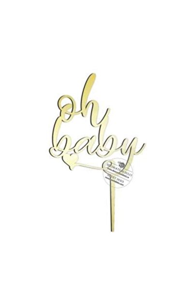 Decoratiuni Dulci Топер за торта „О, бебче и сърце“ - огледално златист