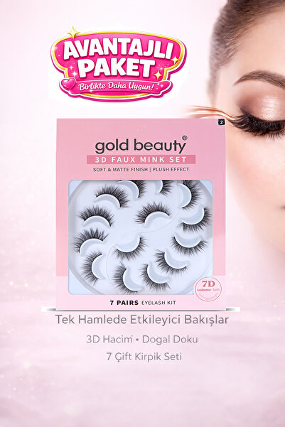 Gold Beauty 7 Çift Doğal Bütün Takma İpek Kirpik Doğal Görünümlü Tüm Kirpik