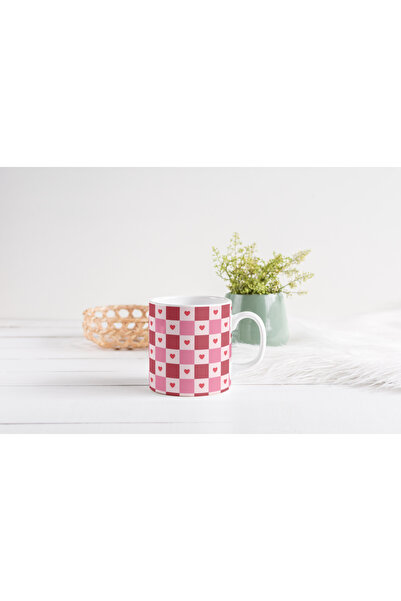 EYBaskı Tasarım Valentine's Day Themed Colorful Patterned Porcelain Mug