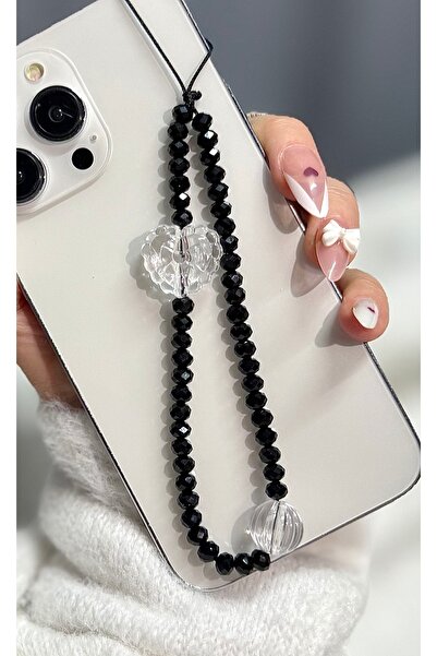 MİRAZ TASARIM حلية هاتف مزينة بخرز على شكل قلب |   هارتلي - إكسسوار هاتف أسود...