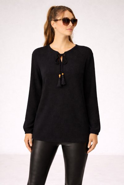THEBEK Tie-Down Collar |   Hair Weave Twist Fabric |   Long Sleeves |   Women's Blouse