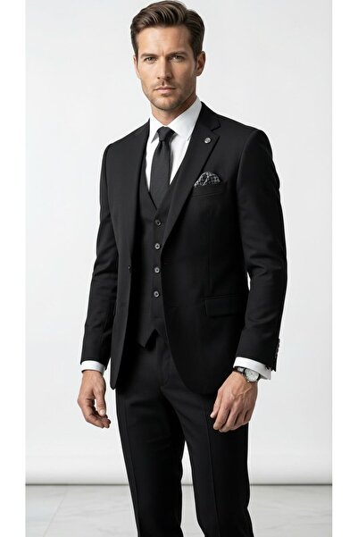 Plus Scorpion Men's 3-Piece Slim Fit Suit – Classic Stretch Fabric Fabric, Si...