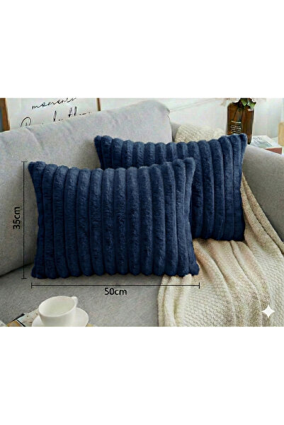 pufftable 2-Pack of Corded Fabric Plush Cushion Covers 35*50 Navy Blue Color ...