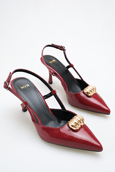 meyra'nın ayakkabıları Women's Buckle Detailed Heeled Shoes Burgundy Patent L...