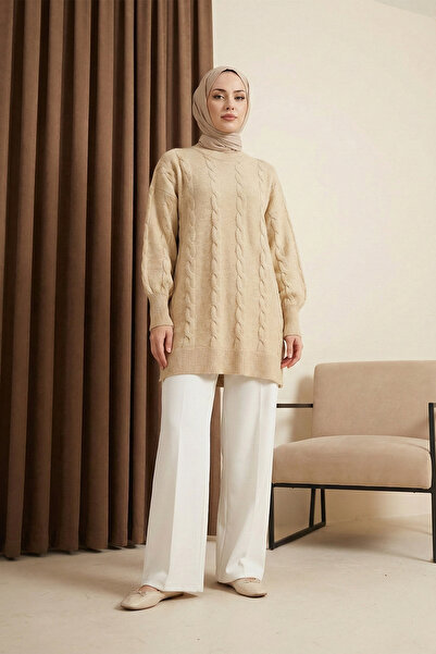 MODAQU Yumoş Hair Braided Knitwear Sweater - Light Mink