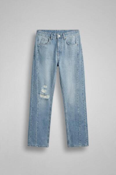 ablukaonline Men's Baggy Fit Vintage Washed Jean with Stitching Detail in Blue