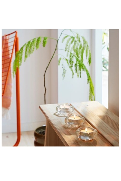 IKEA 3'lü paket BLADFAGEL tealight 3 cm Saydam cam çiçek model mum tabağı BS ...