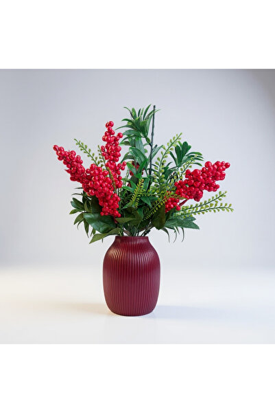 Large Decorative Vase with Burgundy Stripes – 16.5 x 15 cm
