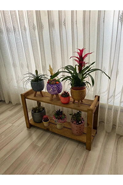 DDTREND Lüx Ahşap Saksılık Çok Amaçlı Sehpa 2 Katlı Çiçeklik Saksı Düzenleyic...