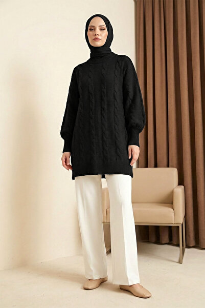 MODAQU Yumoş Hair Braided Knitwear Sweater - Black