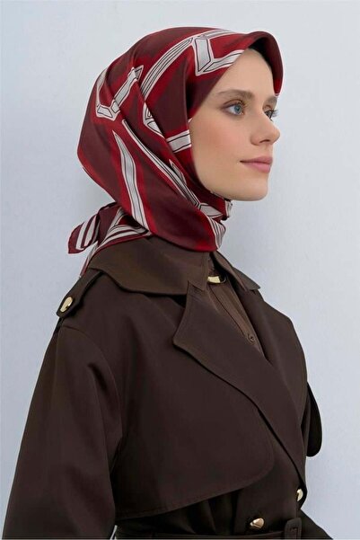 Armine Tivil Pure Silk Scarf 9547 - 83 Red Burgundy Geometric Pattern