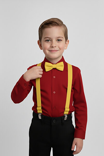 Merdia Kids Cămașă roșie cu mânecă lungă și costum cu papion galben pentru bă...