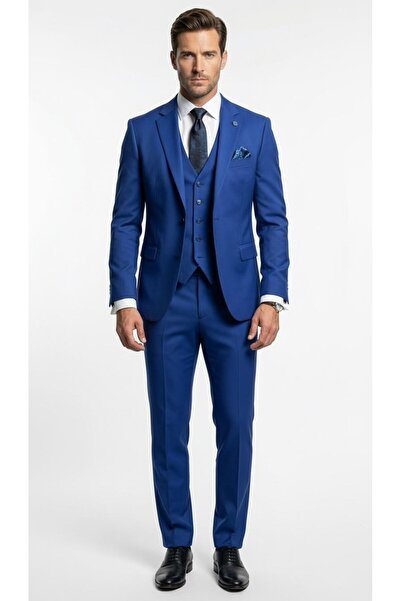 Plus Scorpion Men's 3-Piece Slim Fit Suit – Classic Stretch Fabric Fabric, Si...