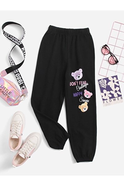 Kids Μαύρη φόρμα για κορίτσια και αγόρια με στάμπα Dont Fear Happy Teddy Bear