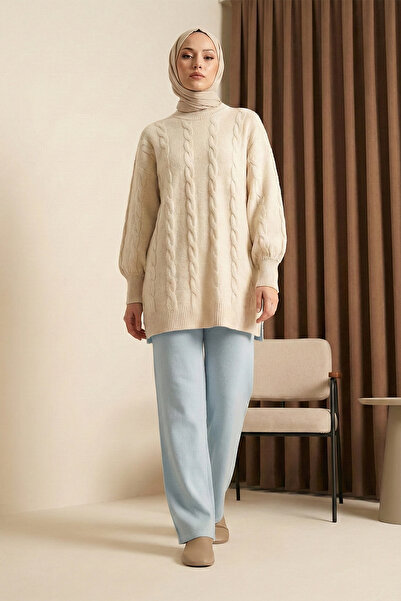 MODAQU Yumoş Hair Braided Knitwear Sweater - Cream