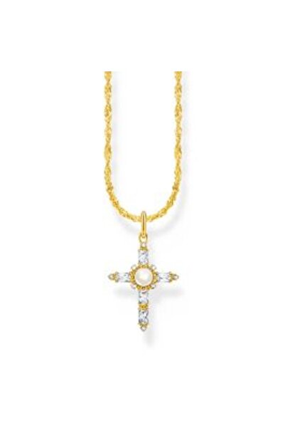Thomas Sabo KE 2296-445-14-L 45 V Gold Plated Necklace with Cross Pendant Cro...