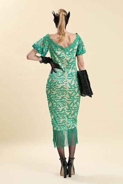 VERDA Rochie de seară cu franjuri din dantelă