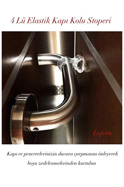 Lufern 4'lü Elastik Kapı Kolu Stoperi Silikon Duvar Koruma Aparatı Çarpma Önl...