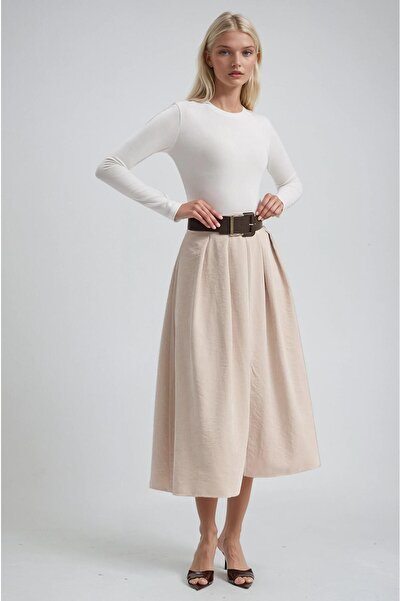 Lijuri Thick buckle belted Slit skirt 4082