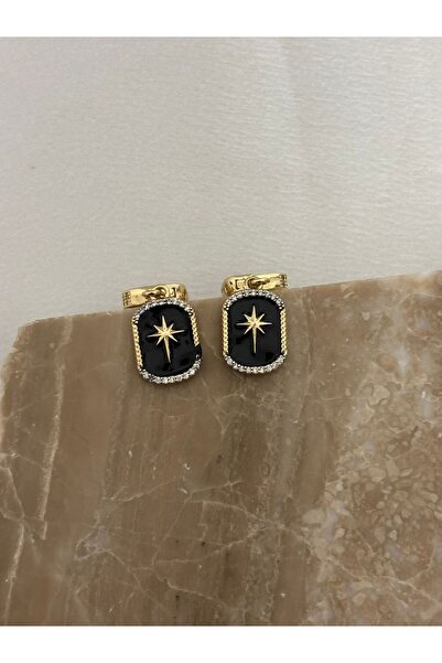 stainless steell Siyah Plaka Şimal Yıldızı Detaylı Çelik Küpe
