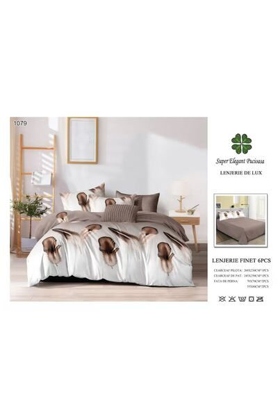 ANATOLIATEKSTILE Finet Bed Linen 6 Pieces, Complete Matrimonial Set, Modern M...