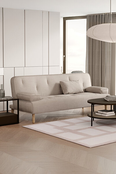 Enza Home Freda Kadife Dokulu 3'lü Yataklı Koltuk - Krem